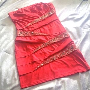 Red Strapless Bodycon Dress with Sequins